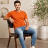 Dfnk Falcons Orange Men's round neck casual t-shirt with short sleeves and relaxed regular fit, suitable for daily wear and outings.