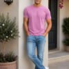 Dfnk Falcons Pink Men's round neck casual t-shirt with short sleeves and relaxed regular fit, suitable for daily wear and outings.