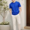 Dfnk Falcons Royal-Blue Men's round neck casual t-shirt with short sleeves and relaxed regular fit, suitable for daily wear and outings.