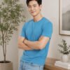 Dfnk Falcons Sky-Blue Men's round neck casual t-shirt with short sleeves and relaxed regular fit, suitable for daily wear and outings.