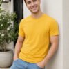 Dfnk Falcons Yellow Men's round neck casual t-shirt with short sleeves and relaxed regular fit, suitable for daily wear and outings.