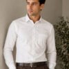 Dfnk George Porcelain White Smart everyday shirt with long sleeves and classic collar, featuring a practical chest pocket for versatile styling.