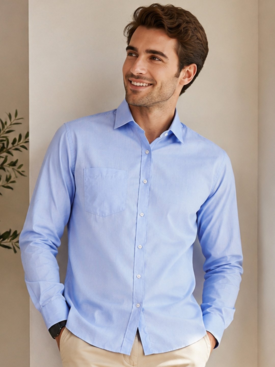 Dfnk George Water Jet Blue Smart everyday shirt with long sleeves and classic collar, featuring a practical chest pocket for versatile styling.