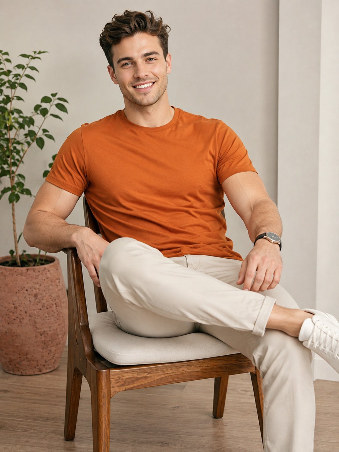Men's round neck casual t-shirt with short sleeves, regular fit and clean design, perfect for everyday wardrobe styling.
