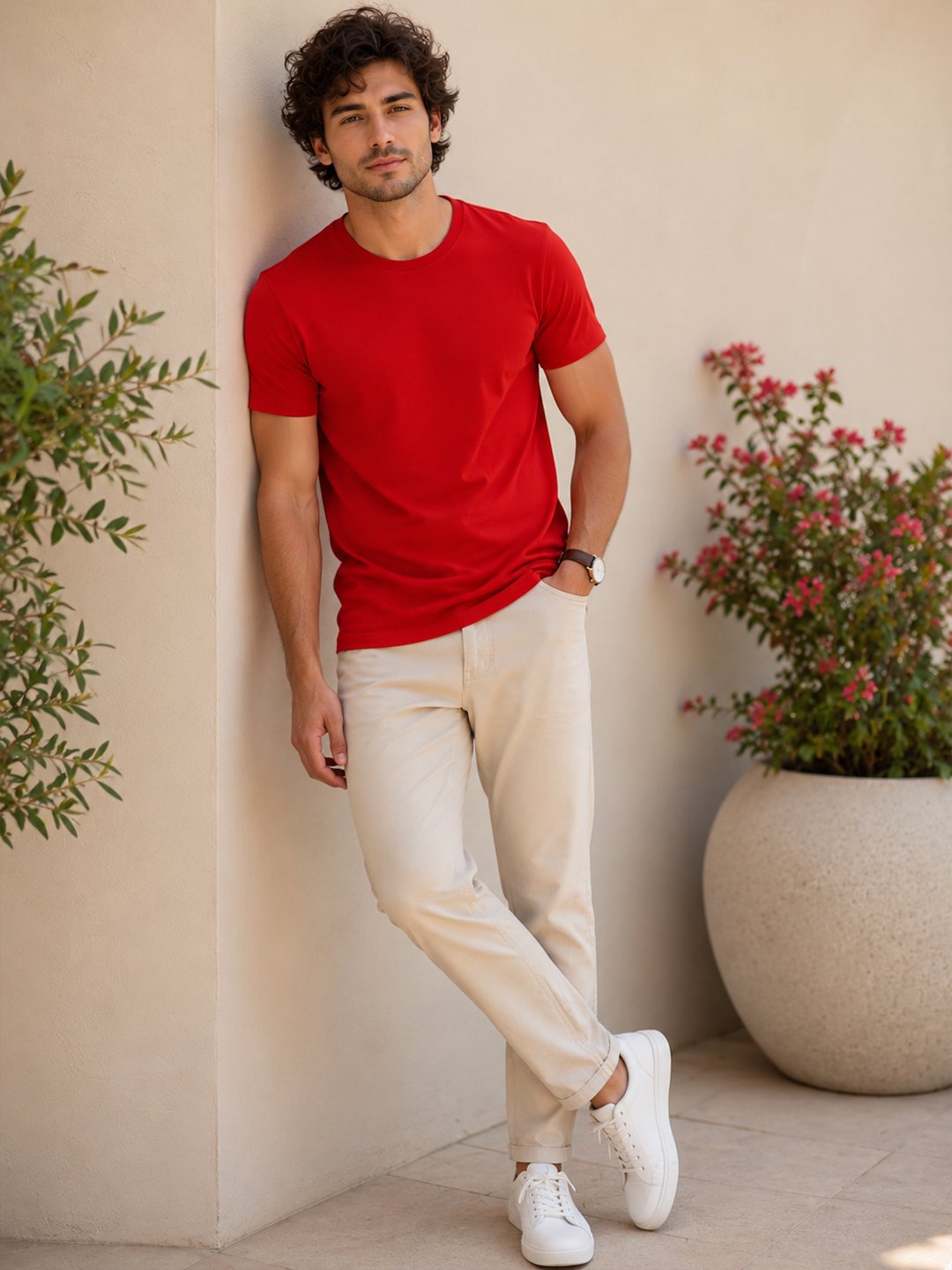 Men's round neck casual t-shirt with short sleeves, regular fit and clean design, perfect for everyday wardrobe styling.
