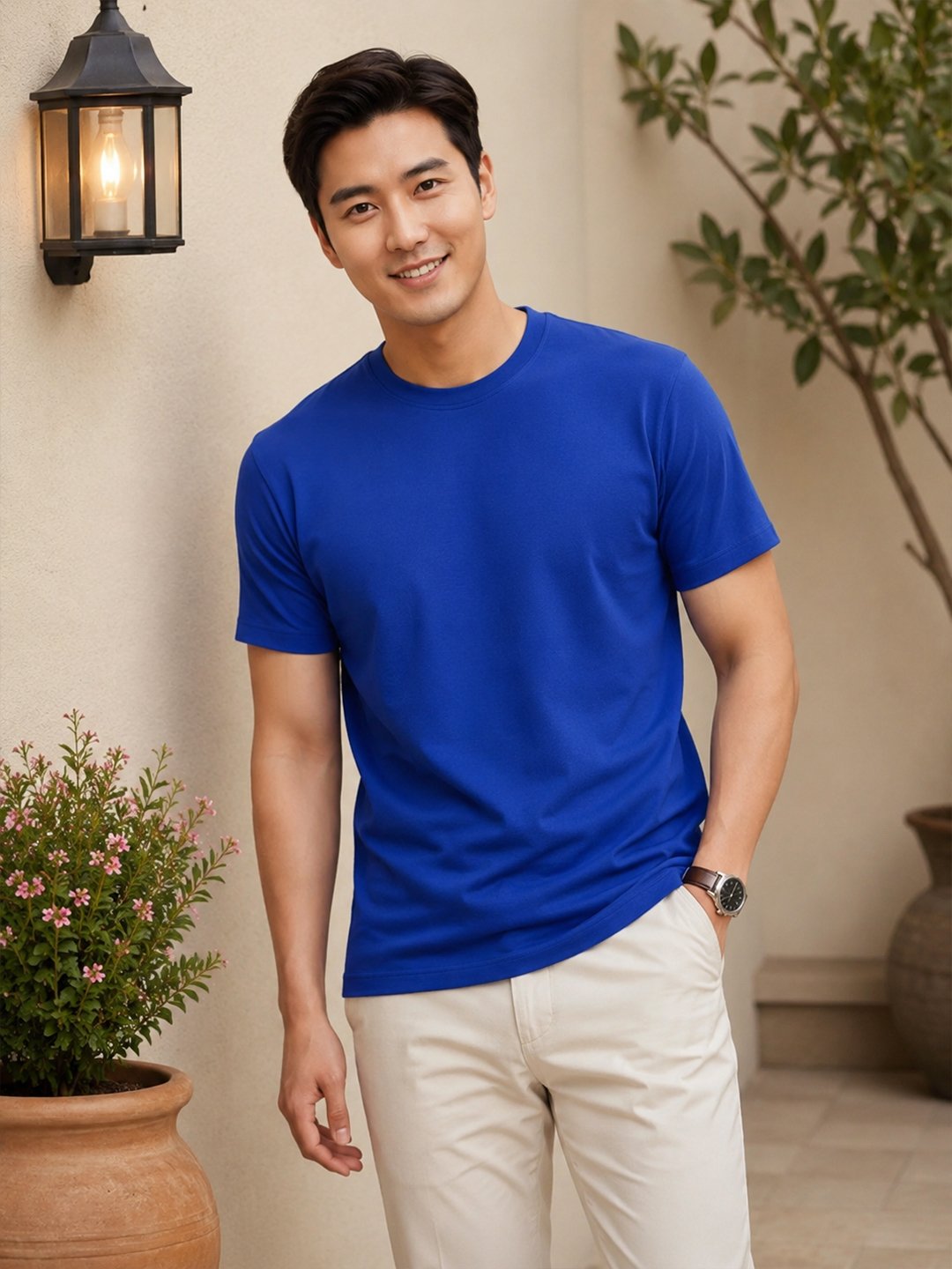 Men's round neck casual t-shirt with short sleeves, regular fit and clean design, perfect for everyday wardrobe styling.