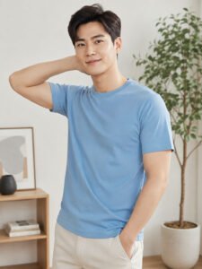 Men's round neck casual t-shirt with short sleeves, regular fit and clean design, perfect for everyday wardrobe styling.