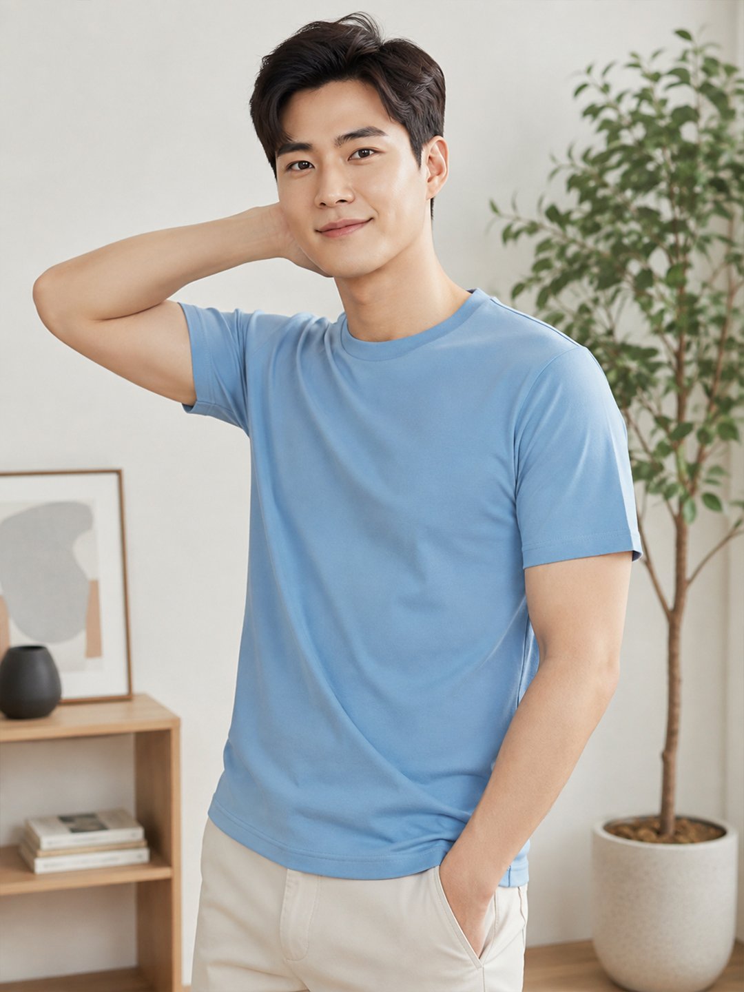 Men's round neck casual t-shirt with short sleeves, regular fit and clean design, perfect for everyday wardrobe styling.