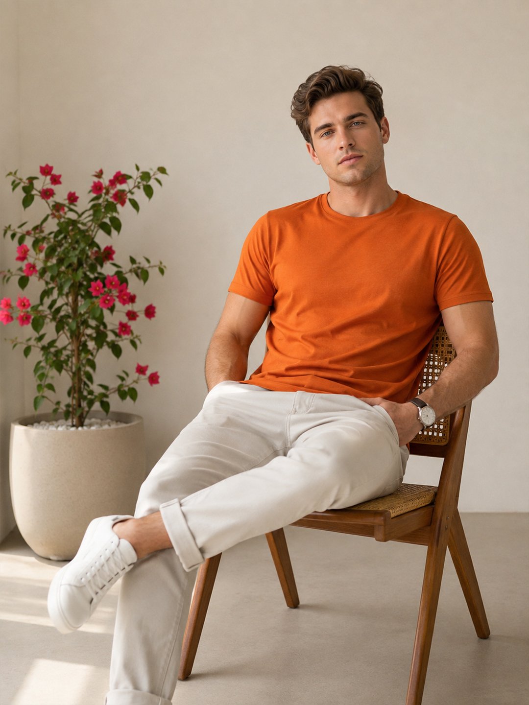 Men's casual short sleeve t-shirt featuring round neckline and regular fit, ideal for everyday wear and relaxed styling.