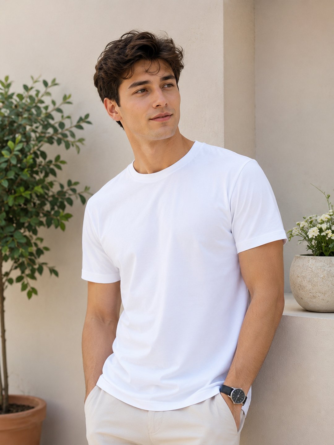 Men's casual short sleeve t-shirt featuring round neckline and regular fit, ideal for everyday wear and relaxed styling.