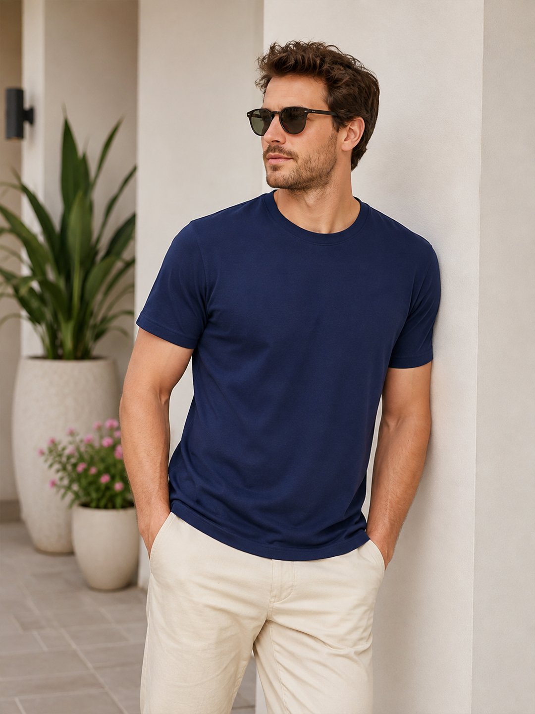 Casual men's t-shirt featuring a clean neckline, half sleeves and comfortable silhouette for relaxed everyday dressing and outings.