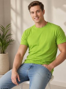Casual men's t-shirt featuring a clean neckline, half sleeves and comfortable silhouette for relaxed everyday dressing and outings.
