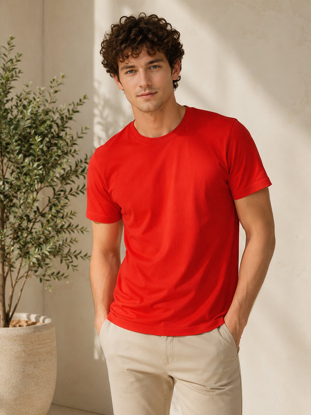 Casual men's t-shirt featuring a clean neckline, half sleeves and comfortable silhouette for relaxed everyday dressing and outings.