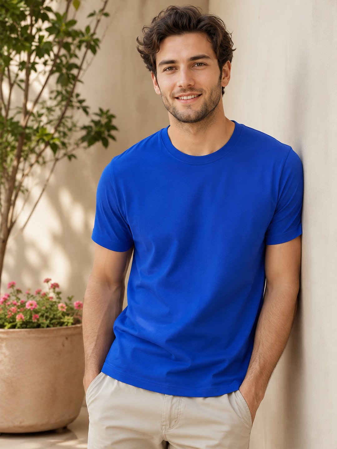 Casual men's t-shirt featuring a clean neckline, half sleeves and comfortable silhouette for relaxed everyday dressing and outings.