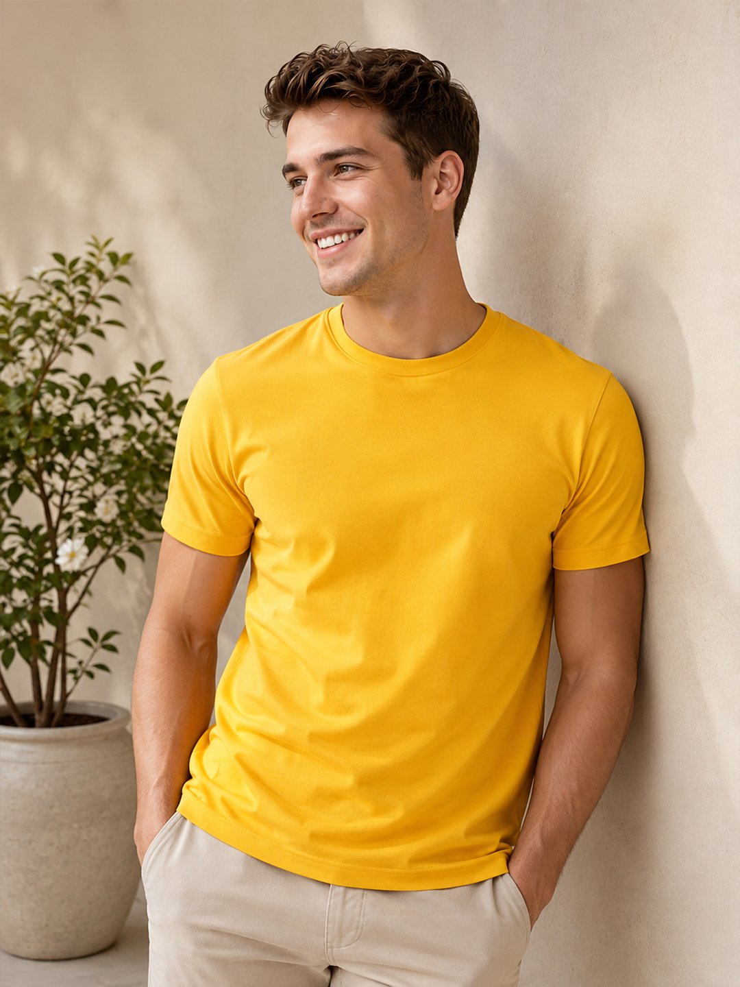 Casual men's t-shirt featuring a clean neckline, half sleeves and comfortable silhouette for relaxed everyday dressing and outings.