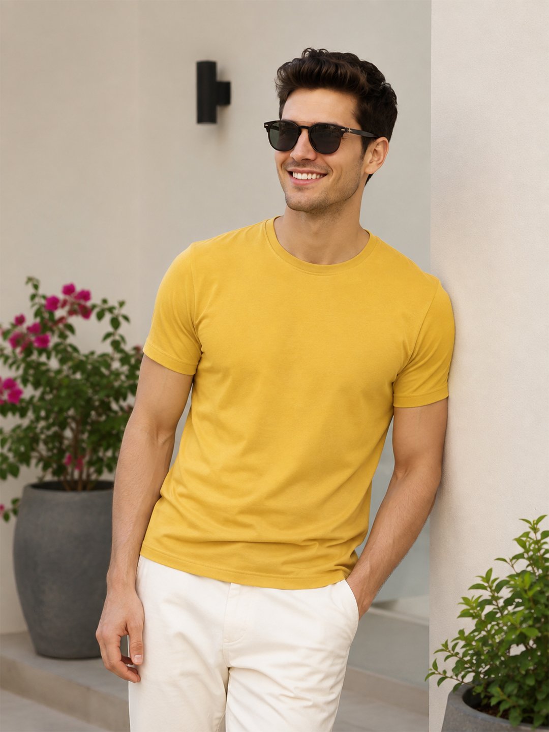 Men's versatile casual t-shirt featuring half sleeves, classic neckline and comfortable fit for modern everyday styling.