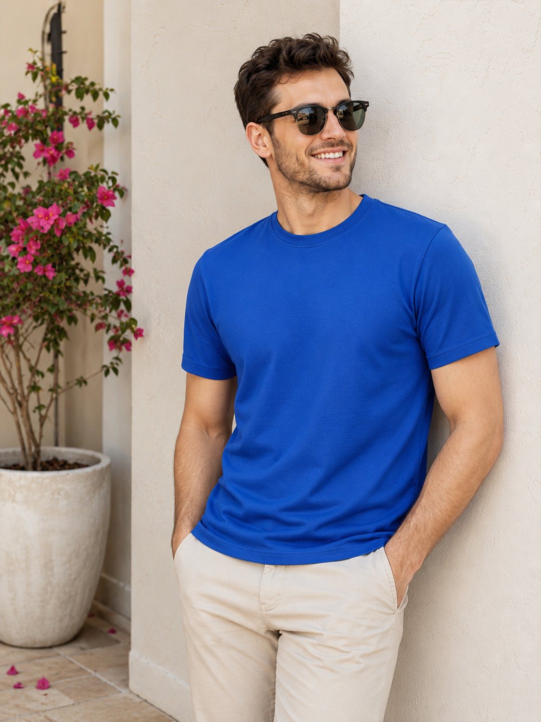 Men's versatile casual t-shirt featuring half sleeves, classic neckline and comfortable fit for modern everyday styling.