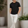 Everyday wear t-shirt with short sleeves and round neckline, offering comfortable styling for casual occasions and outings.