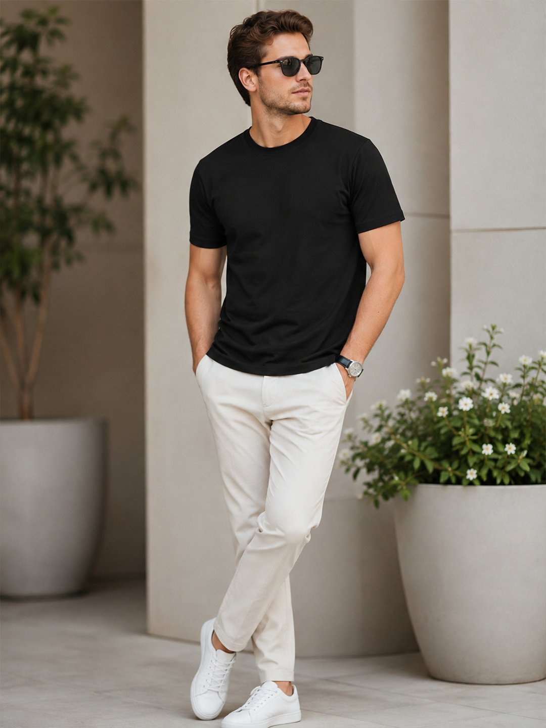 Everyday wear t-shirt with short sleeves and round neckline, offering comfortable styling for casual occasions and outings.
