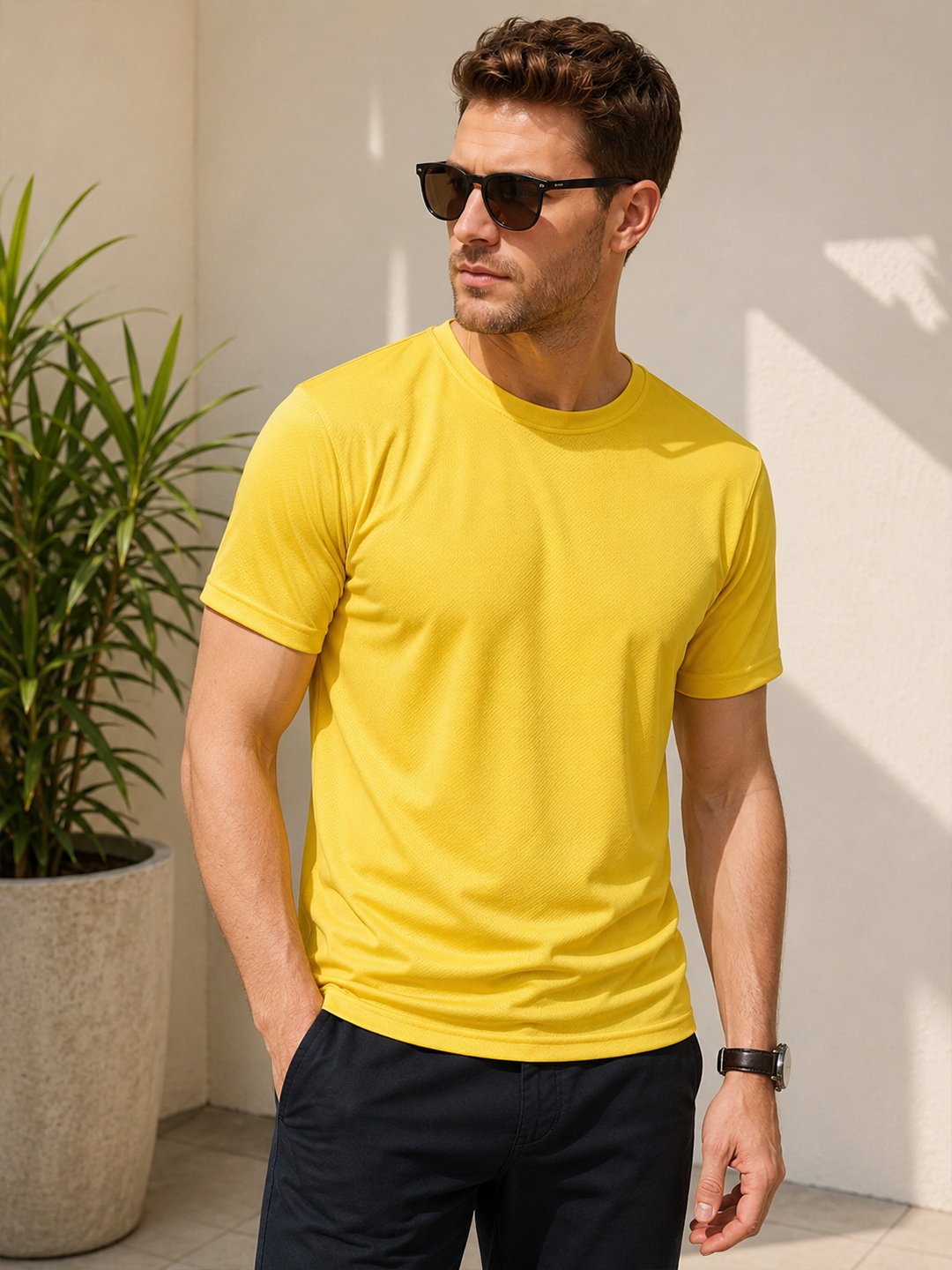 Everyday wear t-shirt with short sleeves and round neckline, offering comfortable styling for casual occasions and outings.