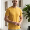 Dfnk Sports Golden-Yellow Regular fit casual t-shirt with half sleeves and timeless neckline, suitable for relaxed outfits and everyday fashion.