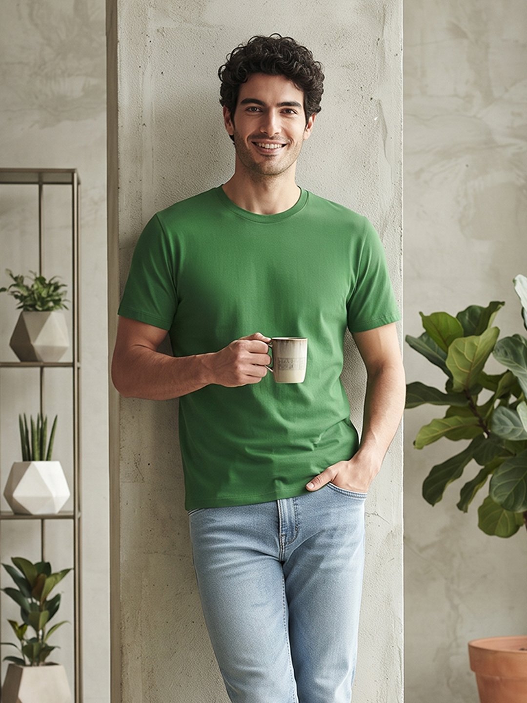 Dfnk Sports Parrot-Green Regular fit casual t-shirt with half sleeves and timeless neckline, suitable for relaxed outfits and everyday fashion.