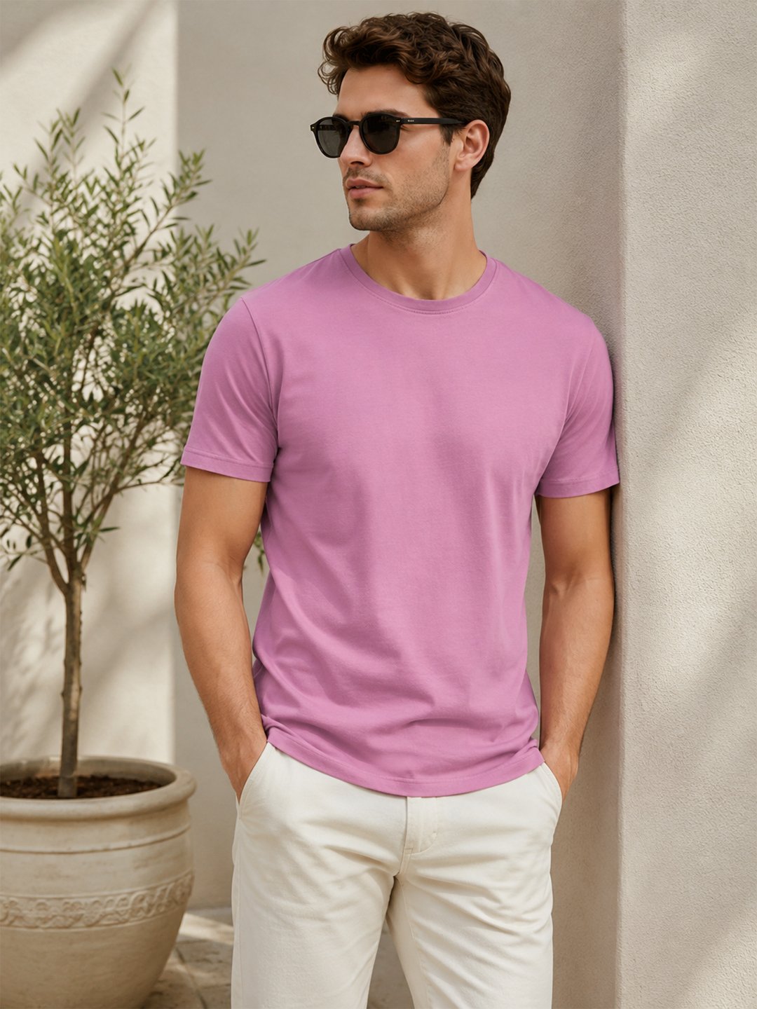 Modern casual tee featuring a comfortable fit, short sleeves and round neckline for effortless everyday outfit styling.
