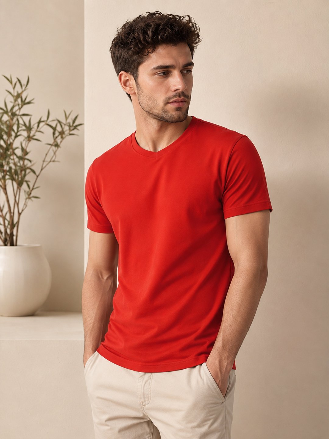 Modern casual tee featuring a comfortable fit, short sleeves and round neckline for effortless everyday outfit styling.