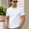 Modern casual tee featuring a comfortable fit, short sleeves and round neckline for effortless everyday outfit styling.