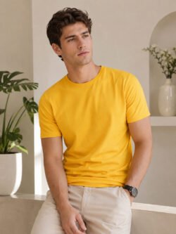 Modern casual tee featuring a comfortable fit, short sleeves and round neckline for effortless everyday outfit styling.