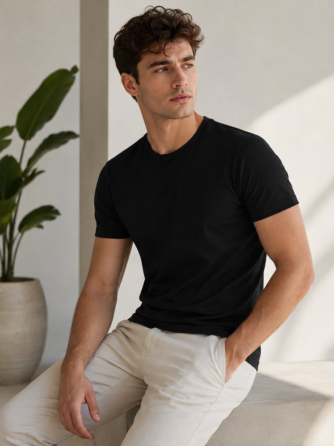 Regular fit casual t-shirt with short sleeves and simple neckline, perfect for creating relaxed everyday fashion outfits.