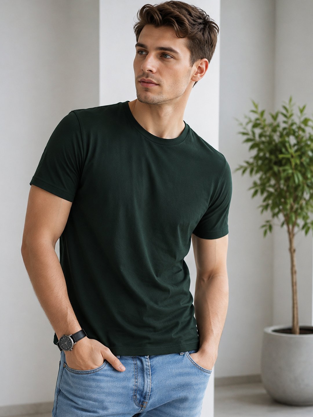 Regular fit casual t-shirt with short sleeves and simple neckline, perfect for creating relaxed everyday fashion outfits.