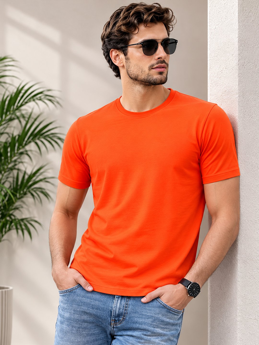 Regular fit casual t-shirt with short sleeves and simple neckline, perfect for creating relaxed everyday fashion outfits.