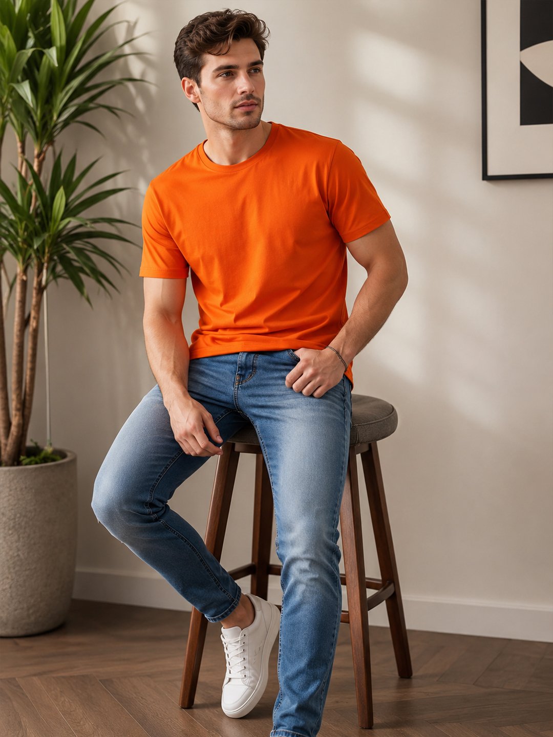 Regular fit casual t-shirt with short sleeves and simple neckline, perfect for creating relaxed everyday fashion outfits.