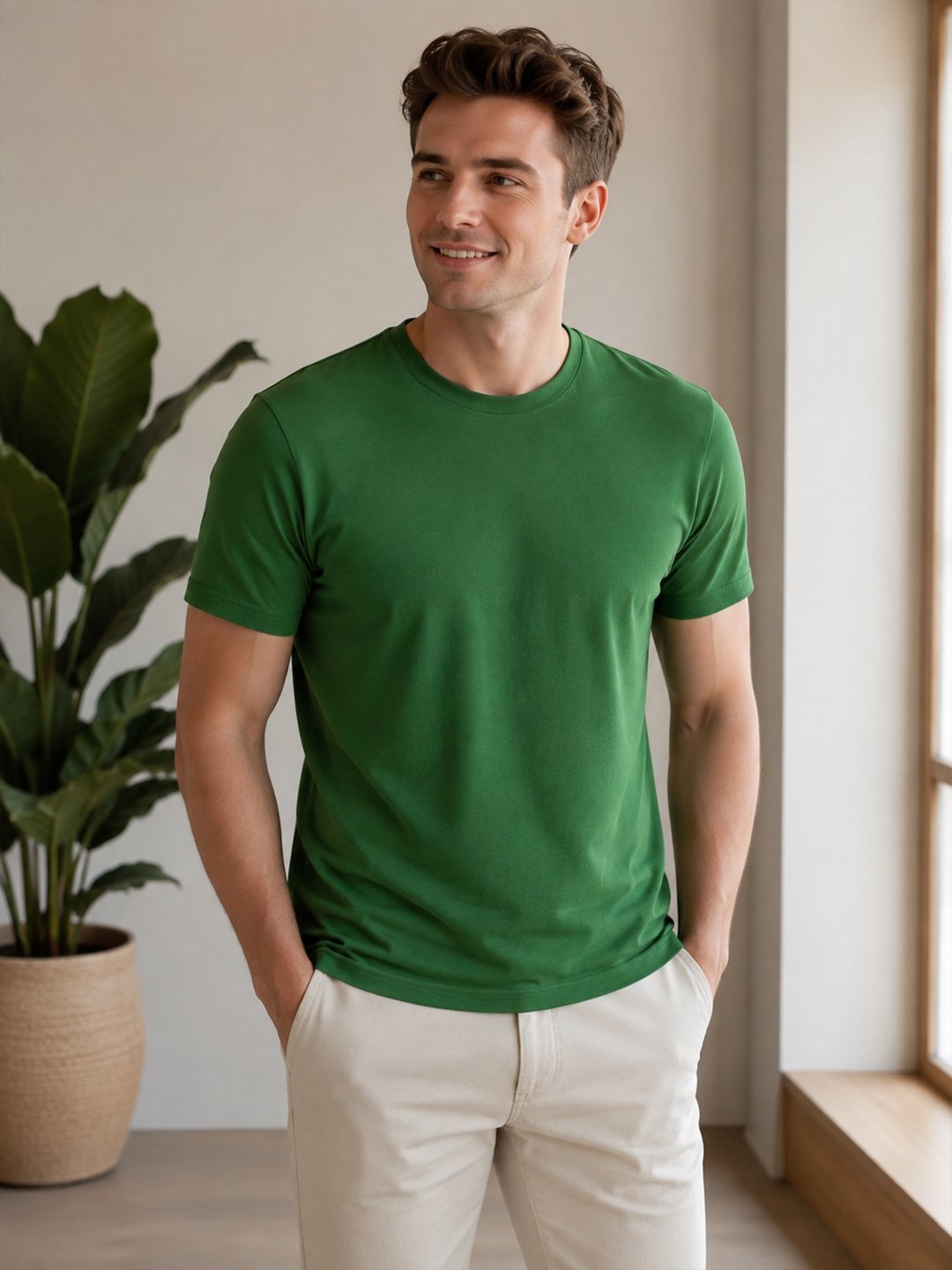 Regular fit casual t-shirt with short sleeves and simple neckline, perfect for creating relaxed everyday fashion outfits.