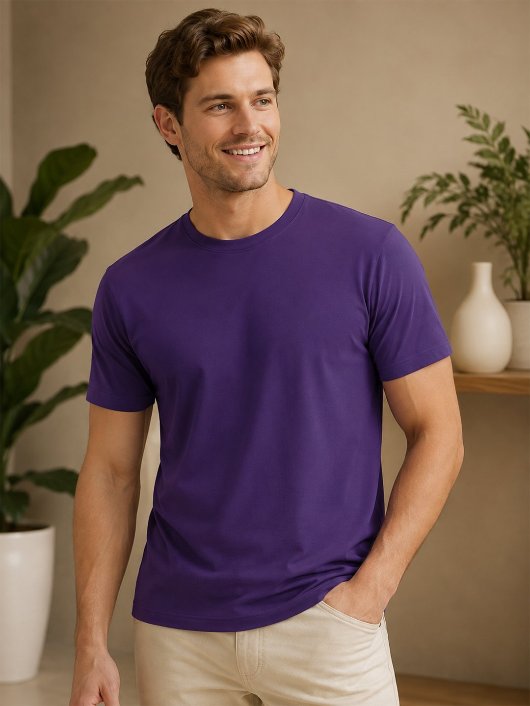Regular fit casual t-shirt with short sleeves and simple neckline, perfect for creating relaxed everyday fashion outfits.