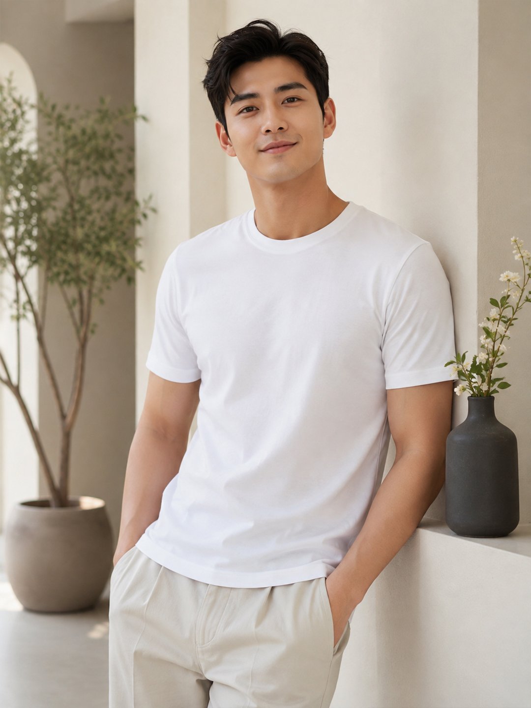 Regular fit casual t-shirt with short sleeves and simple neckline, perfect for creating relaxed everyday fashion outfits.