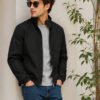 Jack 14 Black Colour Men’s zip-up jacket with a stand collar, ribbed cuffs, side pockets, and versatile design suitable for everyday casual outfits.