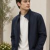 Jack 14 Navy Blue Colour Men’s zip-up jacket with a stand collar, ribbed cuffs, side pockets, and versatile design suitable for everyday casual outfits.