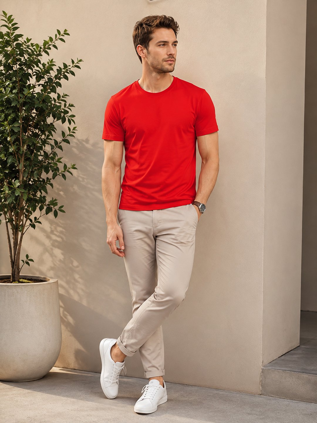 Men's basic crew neck t-shirt with short sleeves, regular fit and comfortable styling for everyday casual occasions.