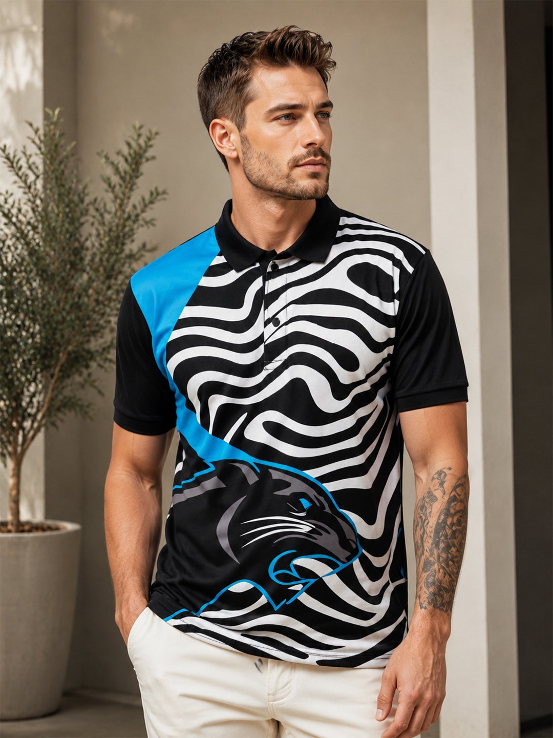 Sublimation T-shirt Black Sports polo t-shirt featuring a collared neckline, short sleeves and performance-inspired design for gym, training and outdoor activities.