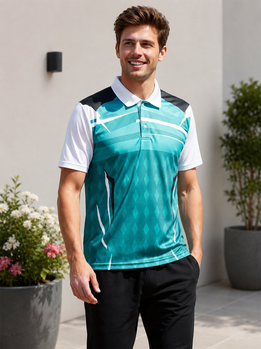 Sublimation T-shirt Blue Sky Sports polo t-shirt featuring a collared neckline, short sleeves and performance-inspired design for gym, training and outdoor activities.