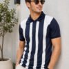 Sublimation T-shirts Navy Blue Sports polo t-shirt featuring a collared neckline, short sleeves and performance-inspired design for gym, training and outdoor activities.