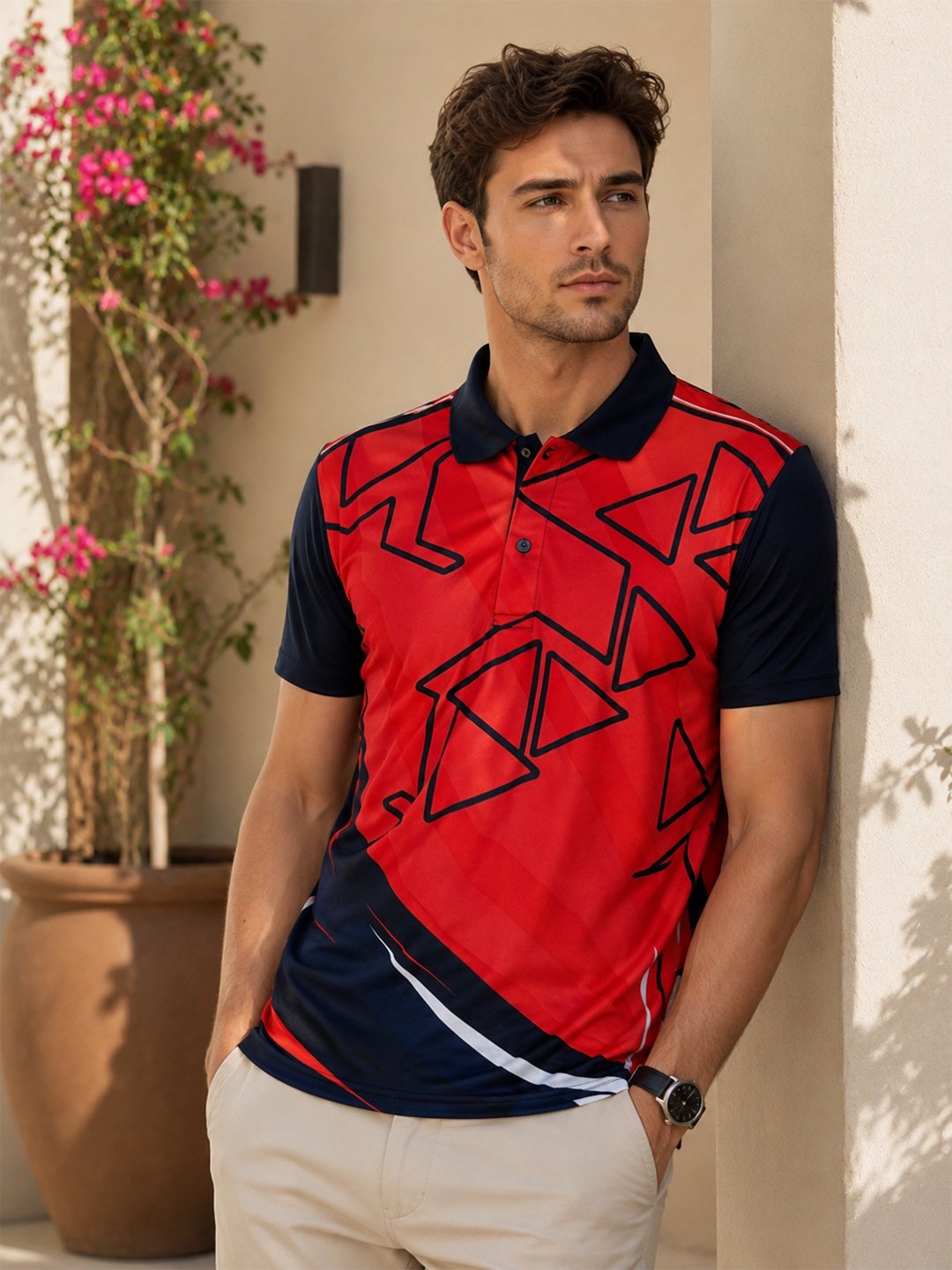 Sublimation T-shirts Red Sports polo t-shirt featuring a collared neckline, short sleeves and performance-inspired design for gym, training and outdoor activities.
