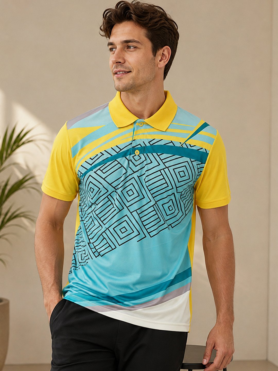 Sublimation T-shirts Yellow Sports polo t-shirt featuring a collared neckline, short sleeves and performance-inspired design for gym, training and outdoor activities.