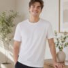 Modern casual tee featuring a comfortable fit, short sleeves and round neckline for effortless everyday outfit styling.